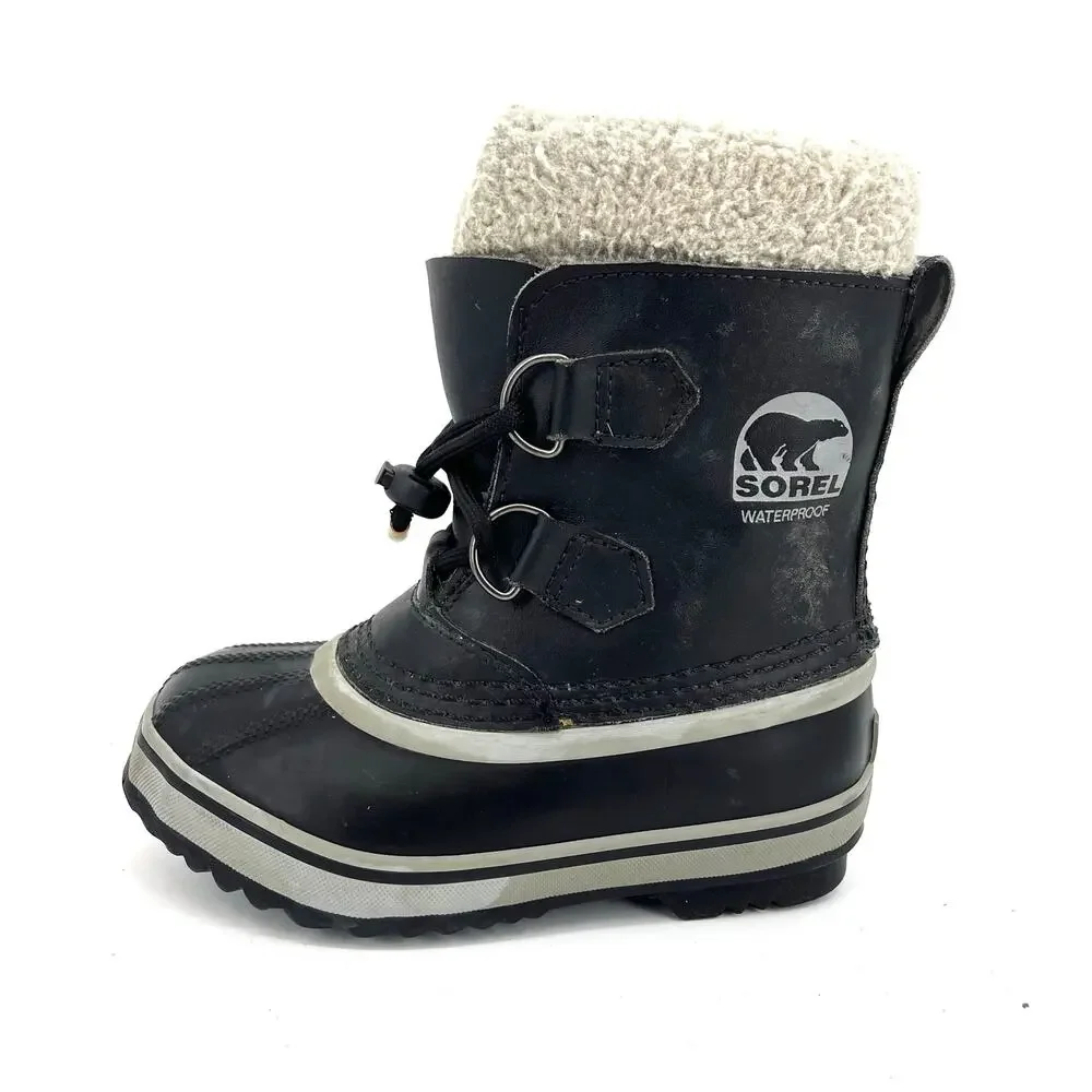 Sorel Kid 11 Black‎ Leather Yoot Pac Waterproof Removeable Liner Shearling Trim